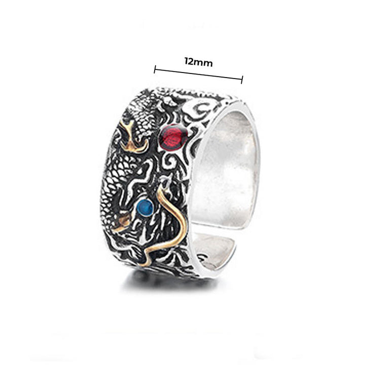 Buddha Stones Vintage Dragon Pattern Copper Plated Silver Balance Ring - image 5