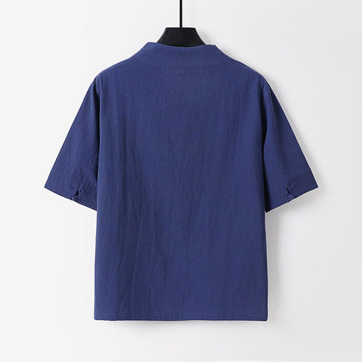 Buddha Stones 2Pcs V-Neck Cotton Half Sleeve Shirt Pants With Pockets Men's Meditation Cloth Set - image 3