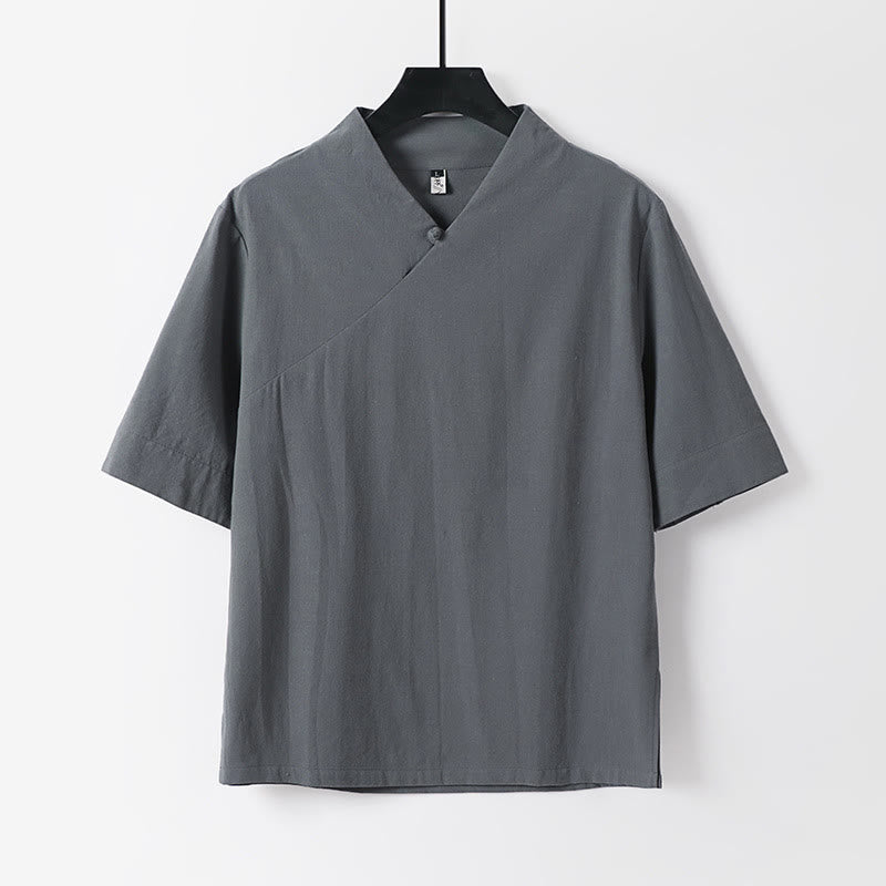 Buddha Stones 2Pcs V-Neck Cotton Half Sleeve Shirt Pants With Pockets Men's Meditation Cloth Set - image 9