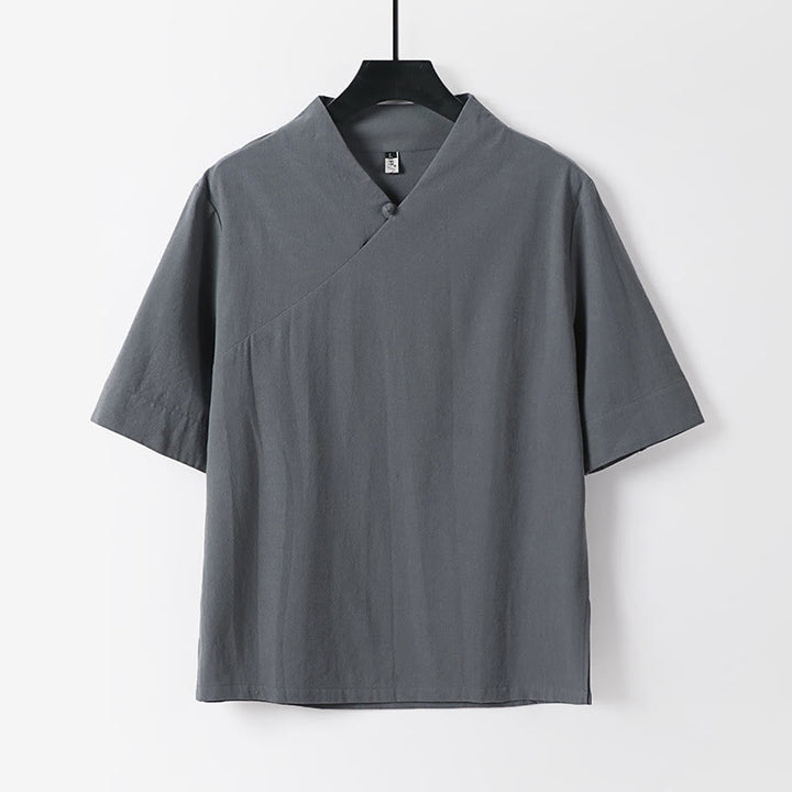 Buddha Stones 2Pcs V-Neck Cotton Half Sleeve Shirt Pants With Pockets Men's Meditation Cloth Set - image 9