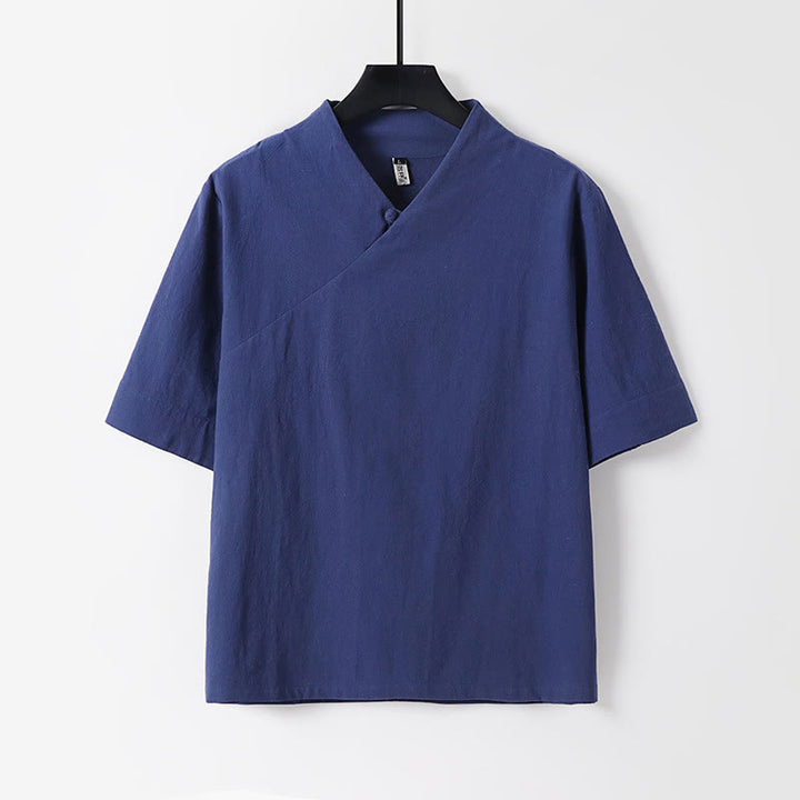 Buddha Stones 2Pcs V-Neck Cotton Half Sleeve Shirt Pants With Pockets Men's Meditation Cloth Set - image 2