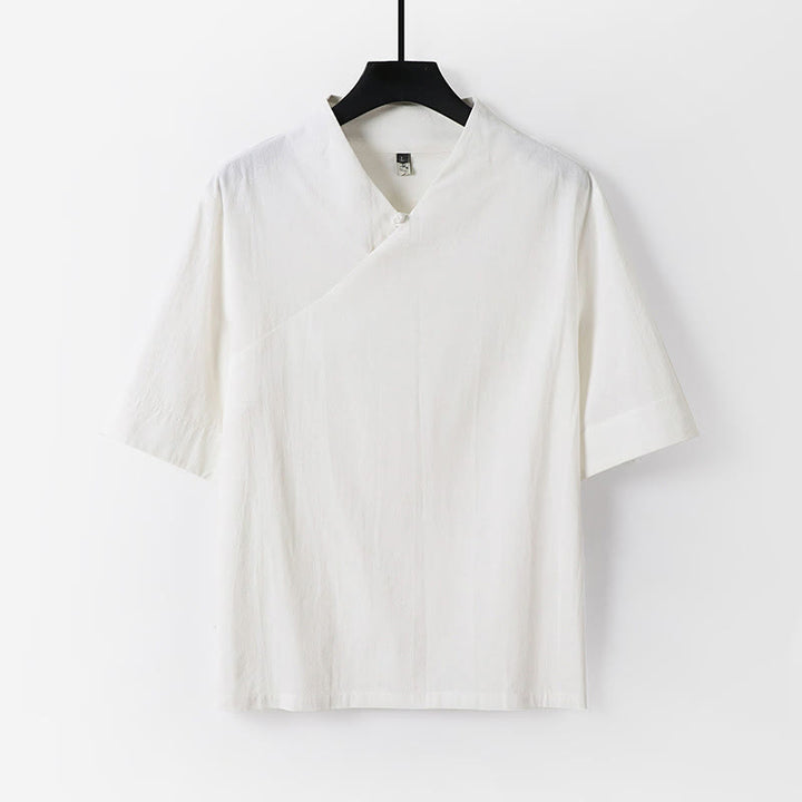 Buddha Stones 2Pcs V-Neck Cotton Half Sleeve Shirt Pants With Pockets Men's Meditation Cloth Set - image 6