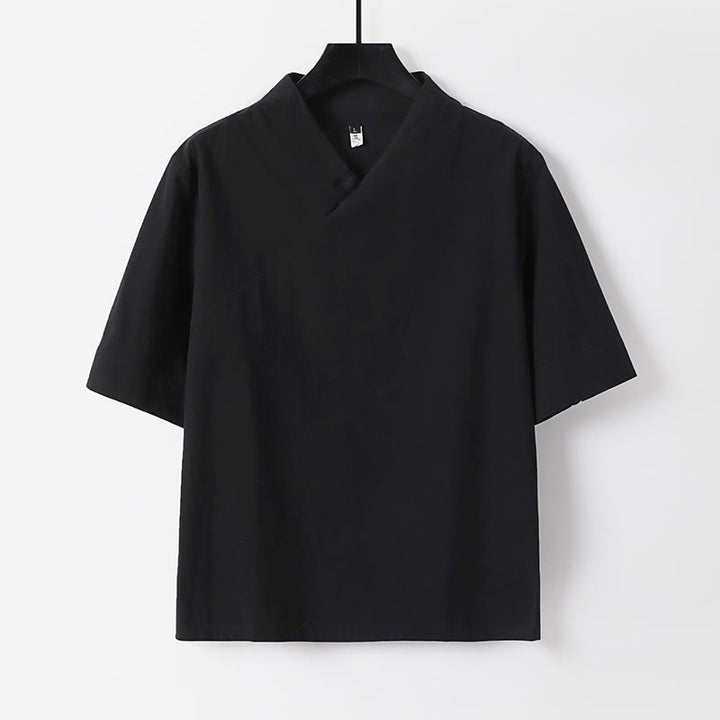 Buddha Stones 2Pcs V-Neck Cotton Half Sleeve Shirt Pants With Pockets Men's Meditation Cloth Set - image 18