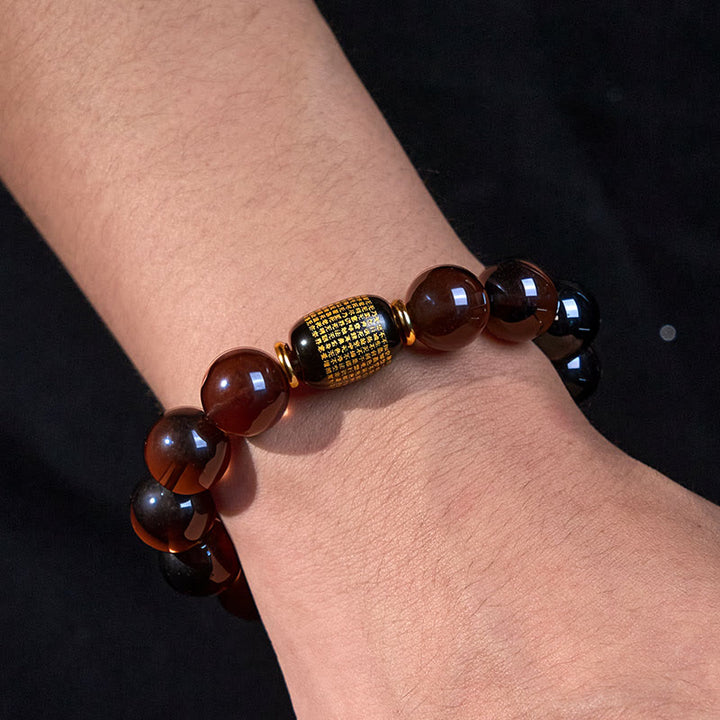 Buddha Stones Ice Obsidian Gold-stamped Sanskrit Courage Bracelet