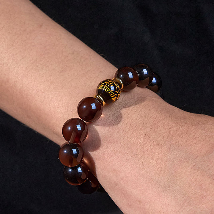 Buddha Stones Ice Obsidian Gold-stamped Sanskrit Courage Bracelet