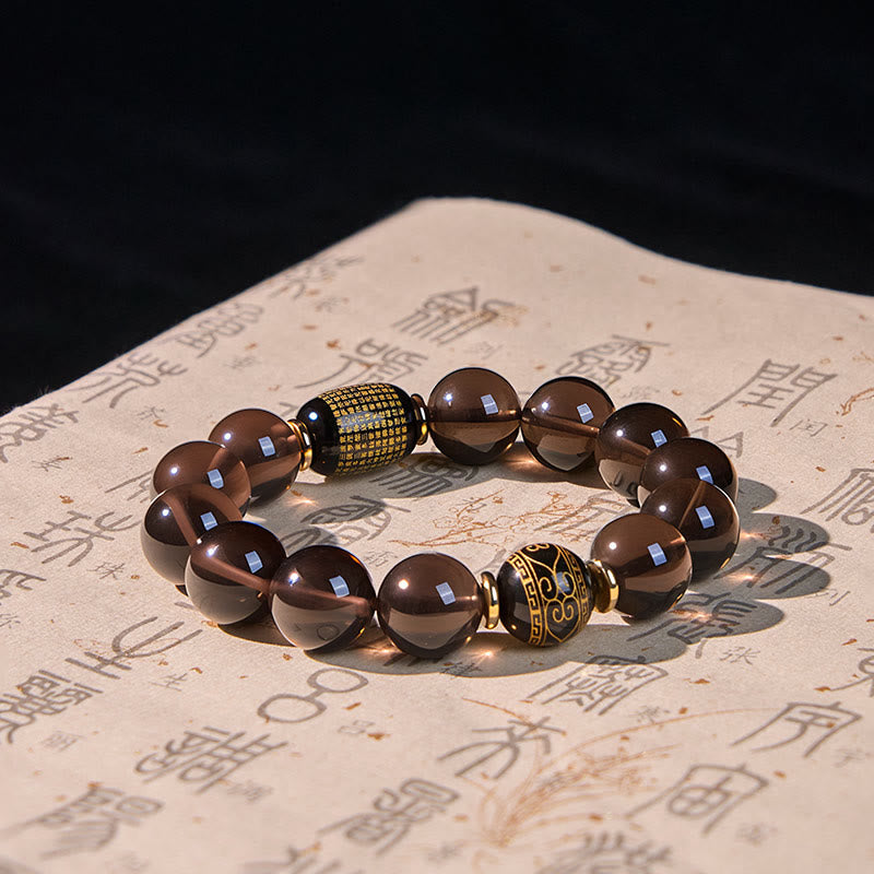 Buddha Stones Ice Obsidian Gold-stamped Sanskrit Courage Bracelet