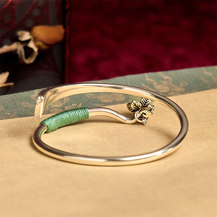 Buddha Stones Copper Alloy Green Bead Charm Luck Cuff Bracelet Bangle - image 2