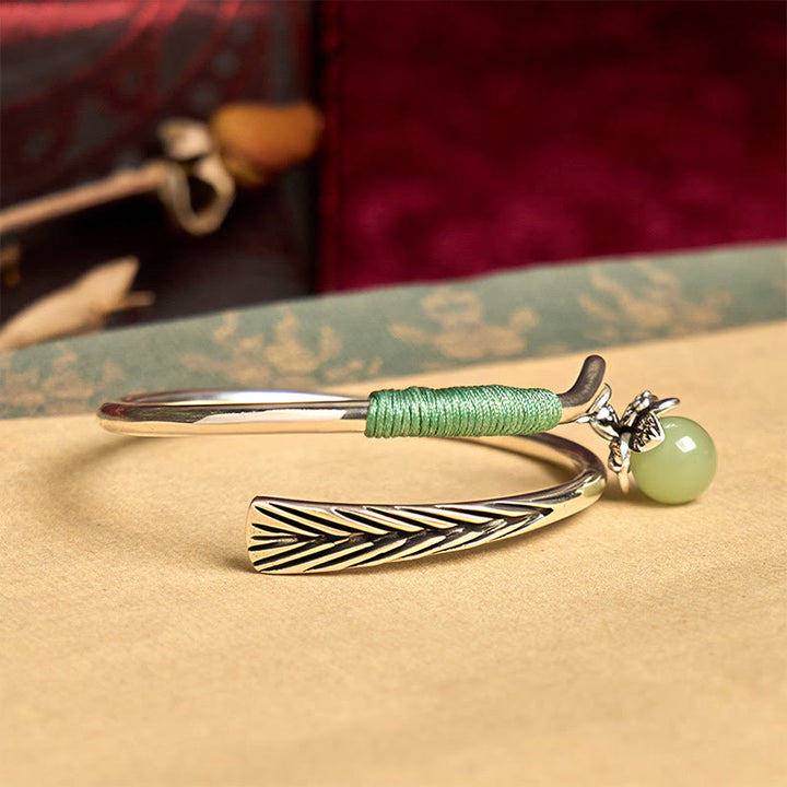 Buddha Stones Copper Alloy Green Bead Charm Luck Cuff Bracelet Bangle - image 3