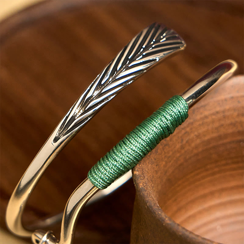 Buddha Stones Copper Alloy Green Bead Charm Luck Cuff Bracelet Bangle - image 11