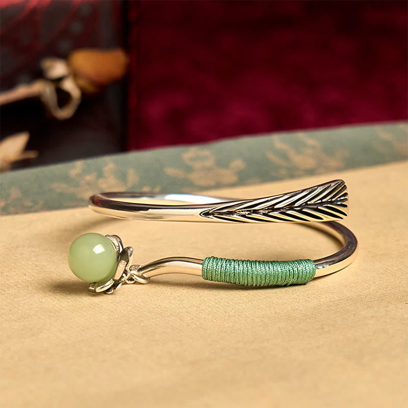 Buddha Stones Copper Alloy Green Bead Charm Luck Cuff Bracelet Bangle - image 4