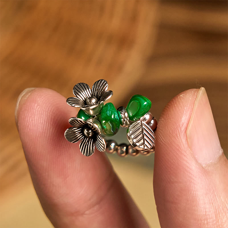 Buddha Stones Flower Pattern Copper Alloy Luck Elastic Rope Ring - image 8