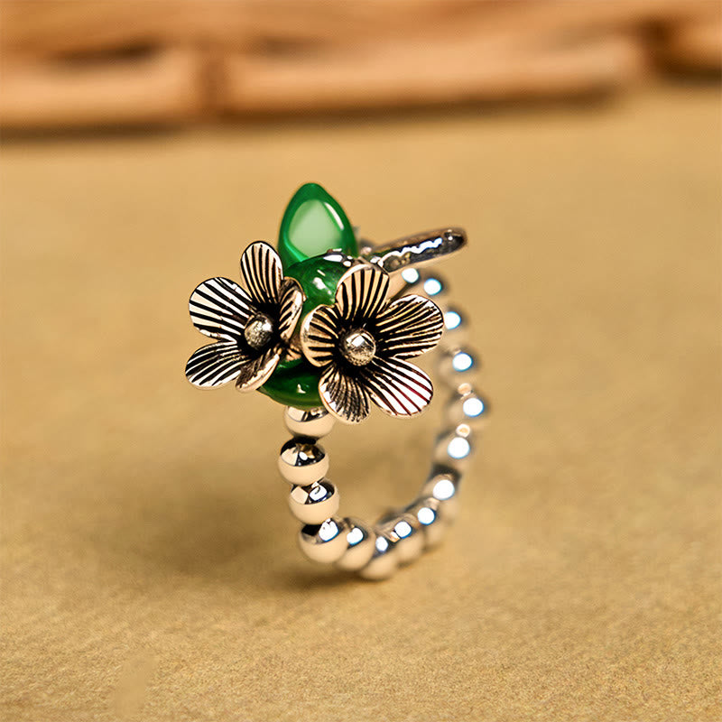 Buddha Stones Flower Pattern Copper Alloy Luck Elastic Rope Ring - 14-20 mm(Elastic Rope) - image 1