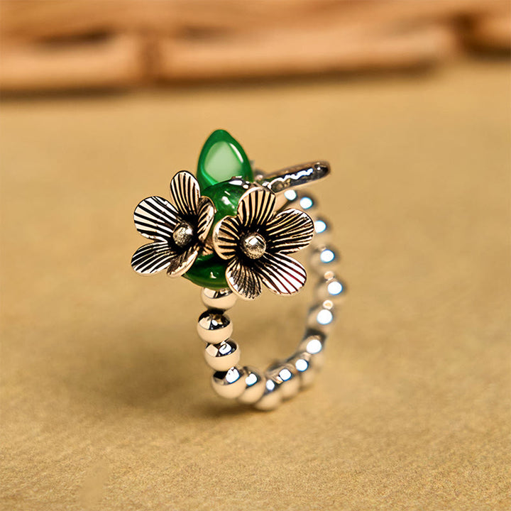 Buddha Stones Flower Pattern Copper Alloy Luck Elastic Rope Ring - 14-20 mm(Elastic Rope) - image 1