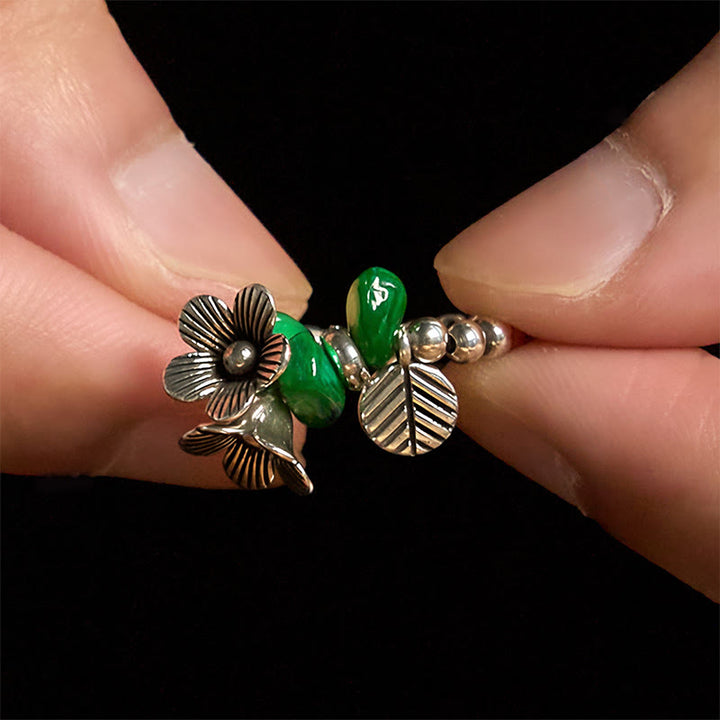 Buddha Stones Flower Pattern Copper Alloy Luck Elastic Rope Ring - image 10