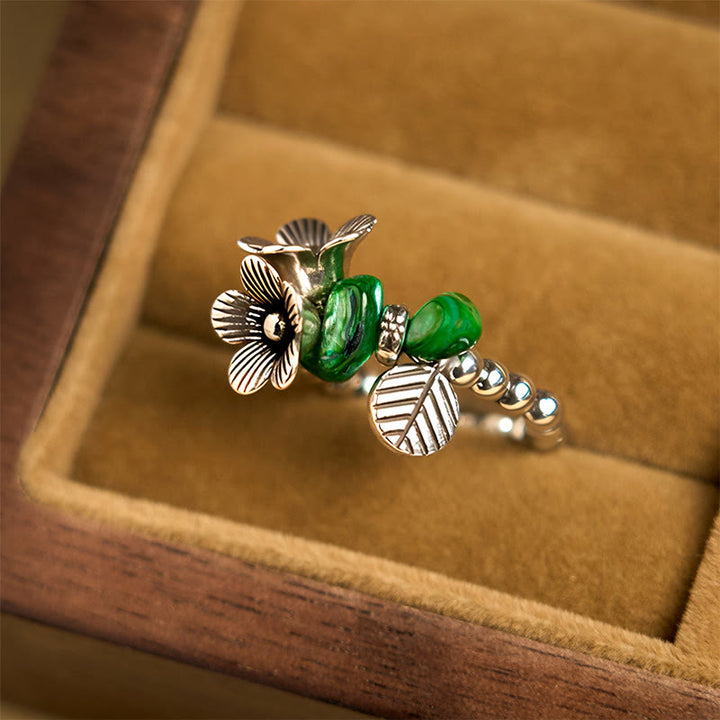 Buddha Stones Flower Pattern Copper Alloy Luck Elastic Rope Ring - image 3