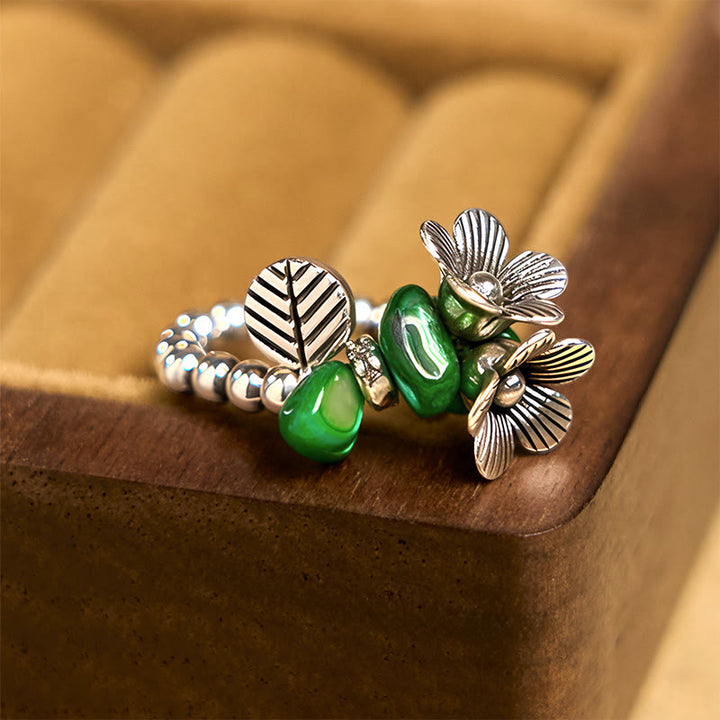 Buddha Stones Flower Pattern Copper Alloy Luck Elastic Rope Ring - image 2