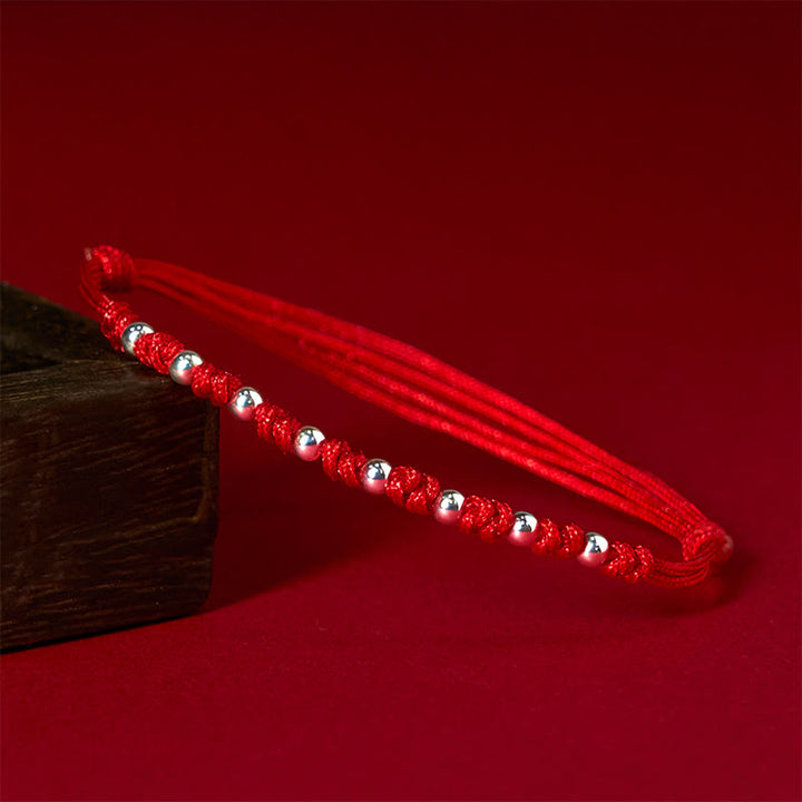 Buddha Stones 925 Sterling Silver Beads Red String Adjustable Luck Bracelet - 925 Sterling Silver(Wrist Circumference: 15-23cm) - image 1