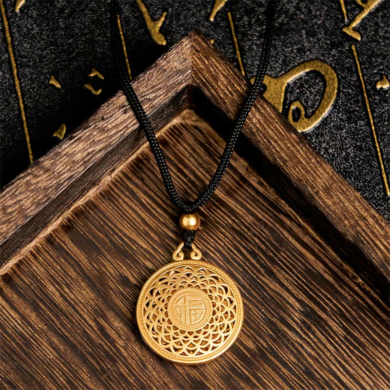 Buddha Stones Copper Eight Treasure Compass Fu Character Fortune Rope Necklace Pendant - Eight Treasure Compass & Fu Character - image 1
