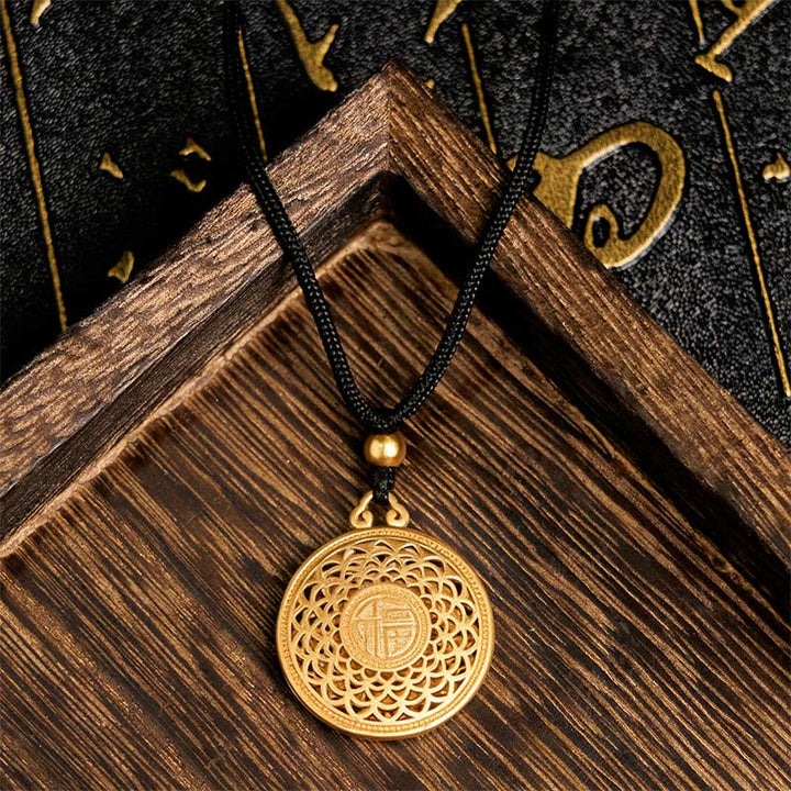 Buddha Stones Copper Eight Treasure Compass Fu Character Fortune Rope Necklace Pendant - Eight Treasure Compass & Fu Character - image 1