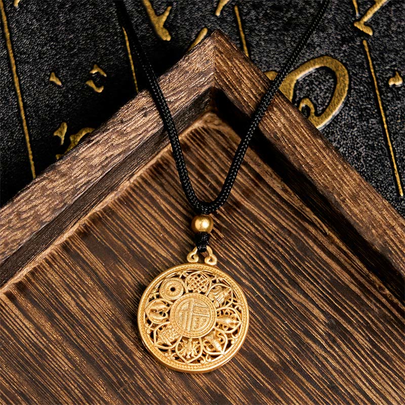 Buddha Stones Copper Eight Treasure Compass Fu Character Fortune Rope Necklace Pendant - image 4