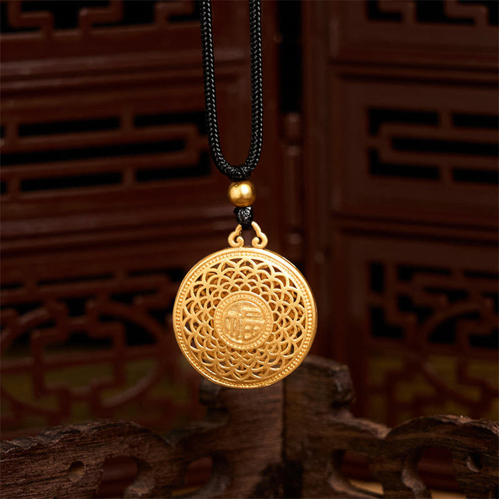 Buddha Stones Copper Eight Treasure Compass Fu Character Fortune Rope Necklace Pendant - image 2