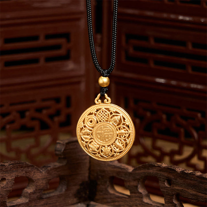Buddha Stones Copper Eight Treasure Compass Fu Character Fortune Rope Necklace Pendant - image 5