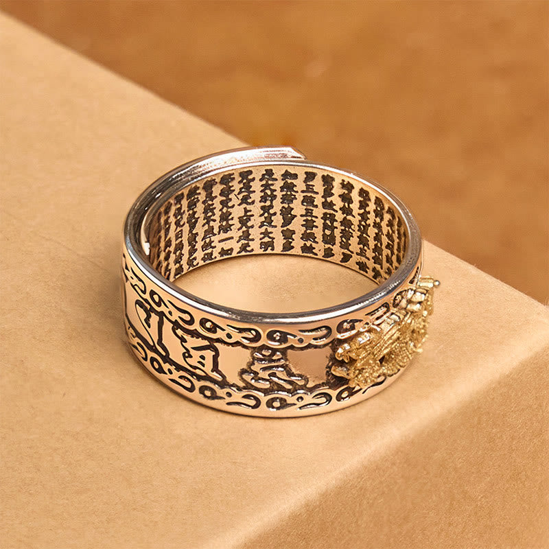 Buddha Stones Dragon Pattern Heart Sutra Copper Strength Ring - image 12