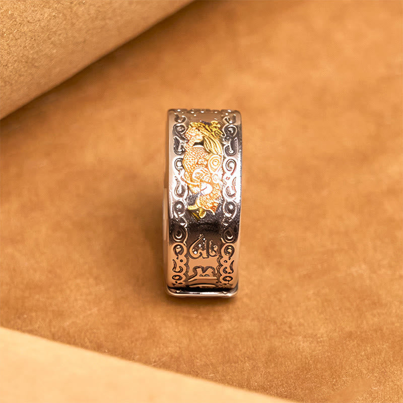 Buddha Stones Dragon Pattern Heart Sutra Copper Strength Ring - image 11
