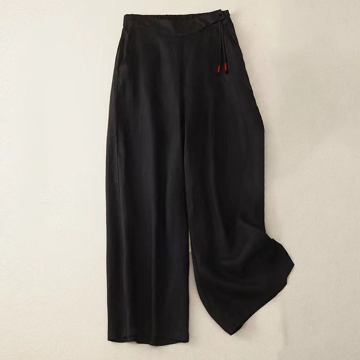 Buddha Stones Casual Solid Color One Button Cotton Women's Wide Leg Pants With Pockets - Black - US12,UK/AU16,EU44 (3XL) - image 6