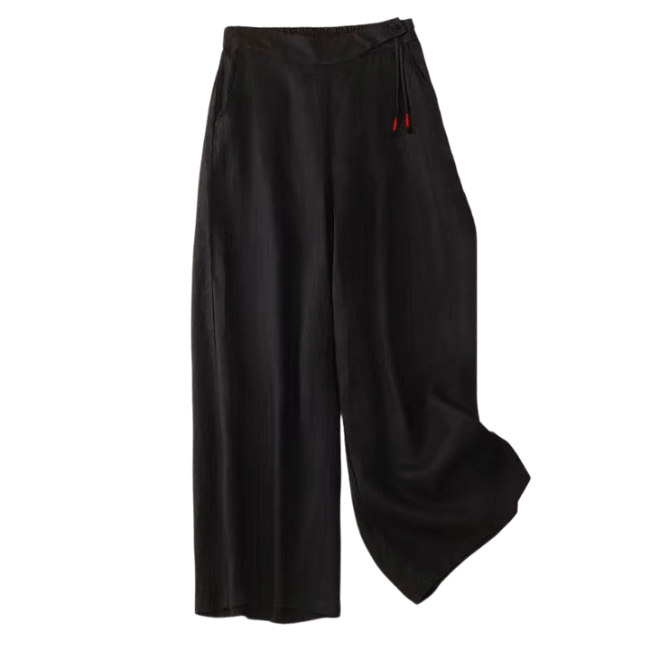 Buddha Stones Casual Solid Color One Button Cotton Women's Wide Leg Pants With Pockets - image 7