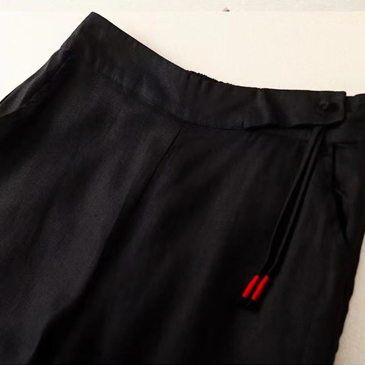 Buddha Stones Casual Solid Color One Button Cotton Women's Wide Leg Pants With Pockets - image 11