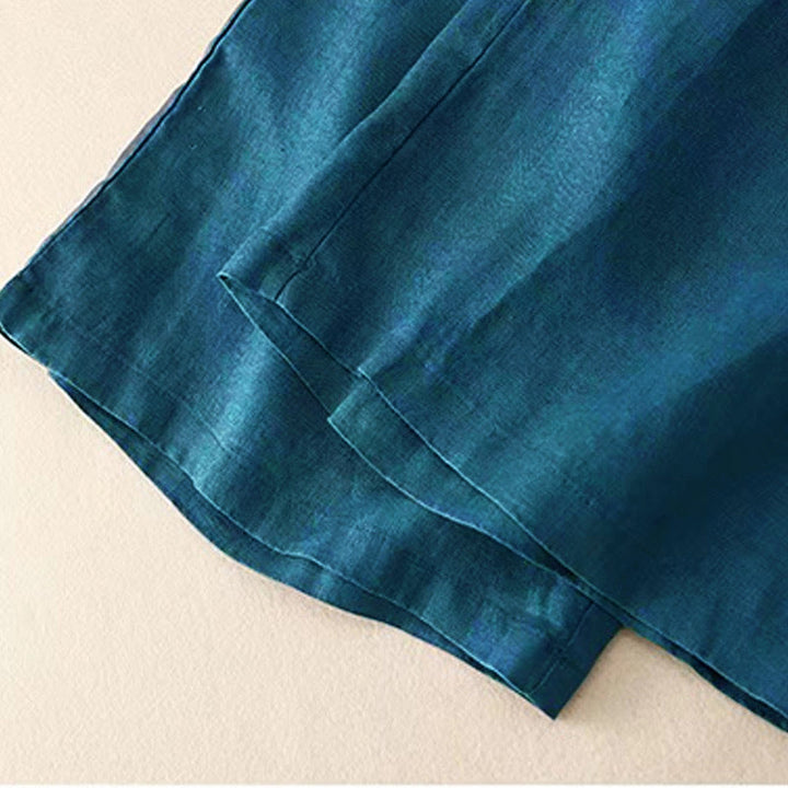 Buddha Stones Casual Solid Color One Button Cotton Women's Wide Leg Pants With Pockets - image 25