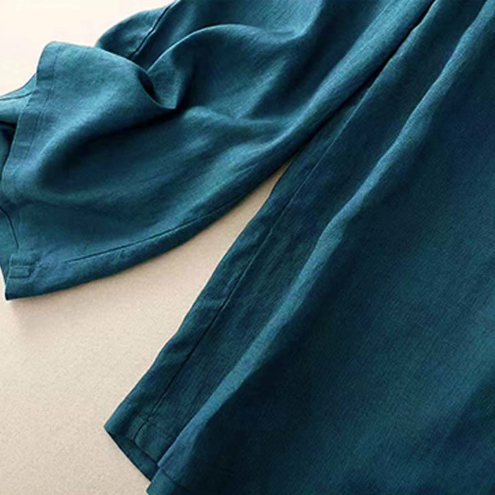 Buddha Stones Casual Solid Color One Button Cotton Women's Wide Leg Pants With Pockets - image 26