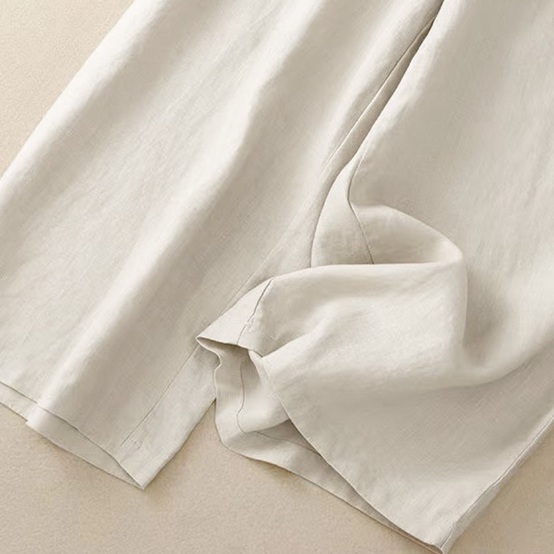 Buddha Stones Casual Solid Color One Button Cotton Women's Wide Leg Pants With Pockets - image 19