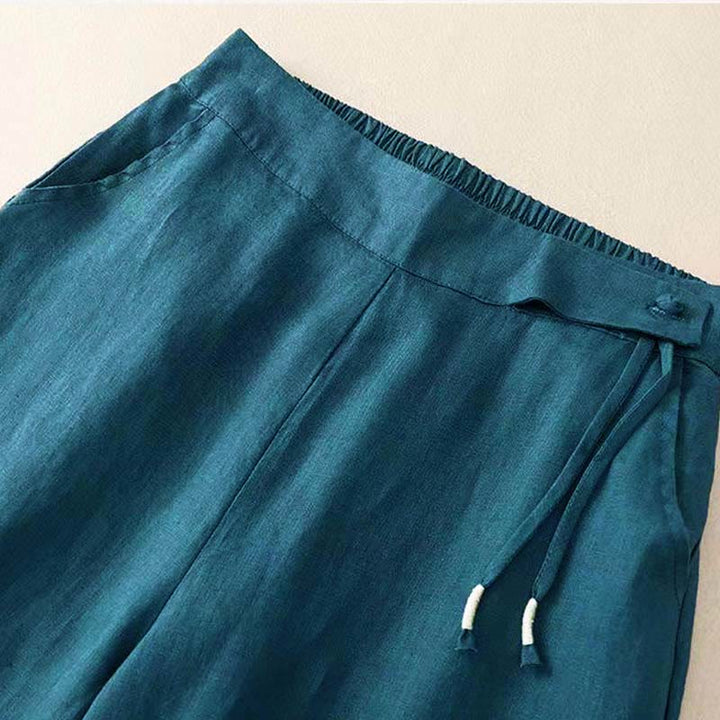 Buddha Stones Casual Solid Color One Button Cotton Women's Wide Leg Pants With Pockets - image 28