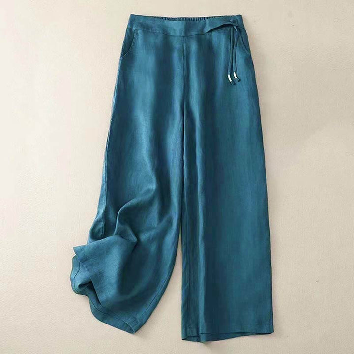 Buddha Stones Casual Solid Color One Button Cotton Women's Wide Leg Pants With Pockets - Teal - US12,UK/AU16,EU44 (3XL) - image 22