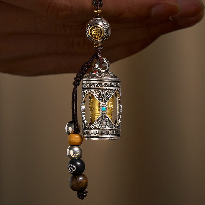 Buddha Stones Om Mani Padme Hum Ghau Prayer Box Copper Plated Silver Luck Key Chain - Copper(18*39mm) - image 1