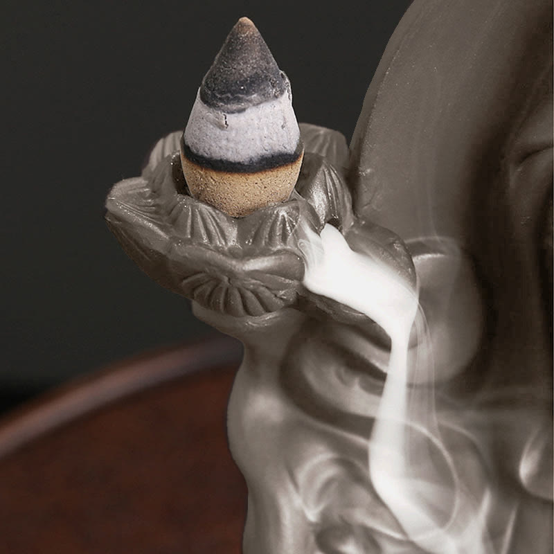 Buddha Stones Tibetan Avalokitesvara Buddha Lotus Healing Backflow Smoke Fountain Incense Burner - image 5