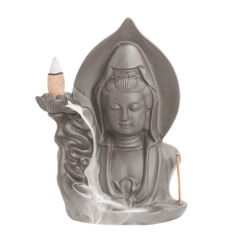 Buddha Stones Tibetan Avalokitesvara Buddha Lotus Healing Backflow Smoke Fountain Incense Burner - image 9