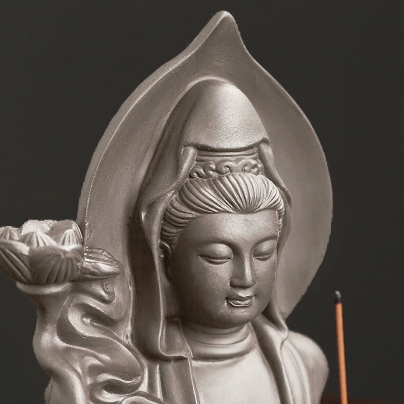 Buddha Stones Tibetan Avalokitesvara Buddha Lotus Healing Backflow Smoke Fountain Incense Burner - image 2