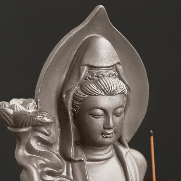 Buddha Stones Tibetan Avalokitesvara Buddha Lotus Healing Backflow Smoke Fountain Incense Burner - image 2