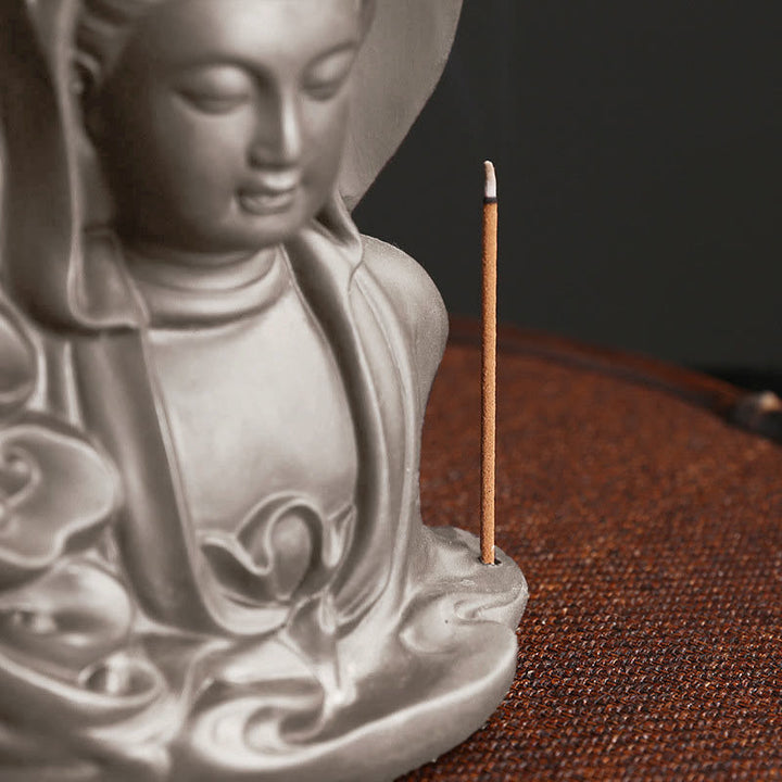 Buddha Stones Tibetan Avalokitesvara Buddha Lotus Healing Backflow Smoke Fountain Incense Burner - image 3
