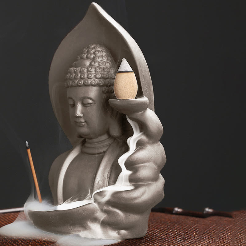 Buddha Stones Tibetan Avalokitesvara Buddha Lotus Healing Backflow Smoke Fountain Incense Burner - image 15
