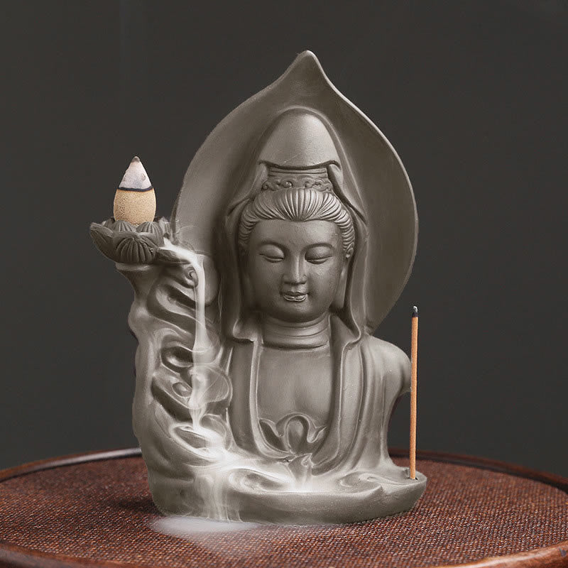 Buddha Stones Tibetan Avalokitesvara Buddha Lotus Healing Backflow Smoke Fountain Incense Burner - Avalokitesvara - image 1
