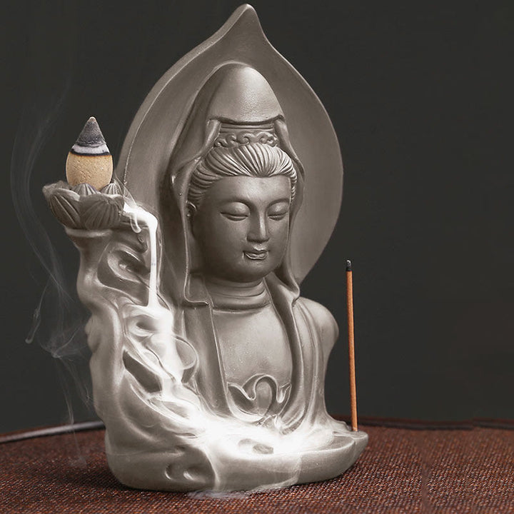 Buddha Stones Tibetan Avalokitesvara Buddha Lotus Healing Backflow Smoke Fountain Incense Burner - image 8
