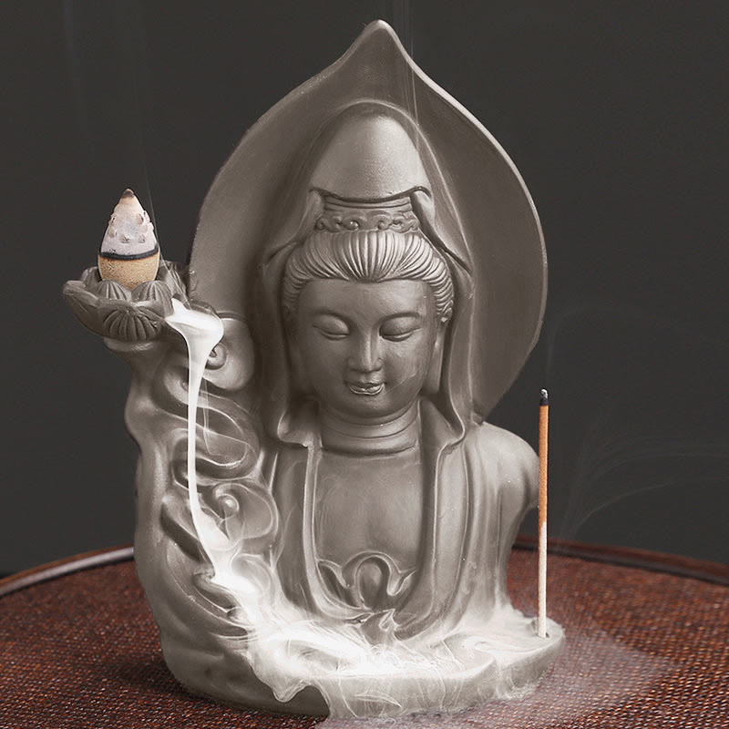 Buddha Stones Tibetan Avalokitesvara Buddha Lotus Healing Backflow Smoke Fountain Incense Burner - image 7