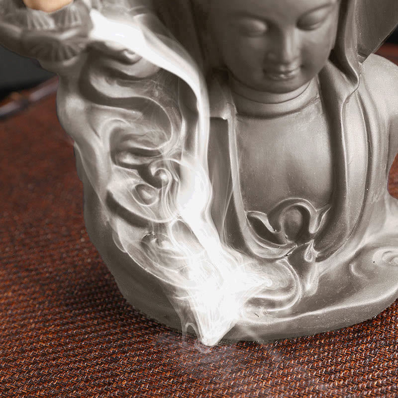 Buddha Stones Tibetan Avalokitesvara Buddha Lotus Healing Backflow Smoke Fountain Incense Burner - image 4
