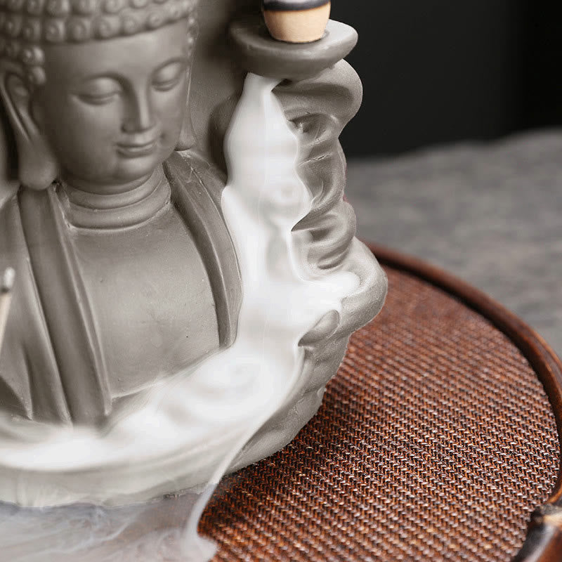 Buddha Stones Tibetan Avalokitesvara Buddha Lotus Healing Backflow Smoke Fountain Incense Burner - image 19