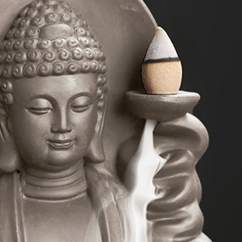 Buddha Stones Tibetan Avalokitesvara Buddha Lotus Healing Backflow Smoke Fountain Incense Burner - image 18