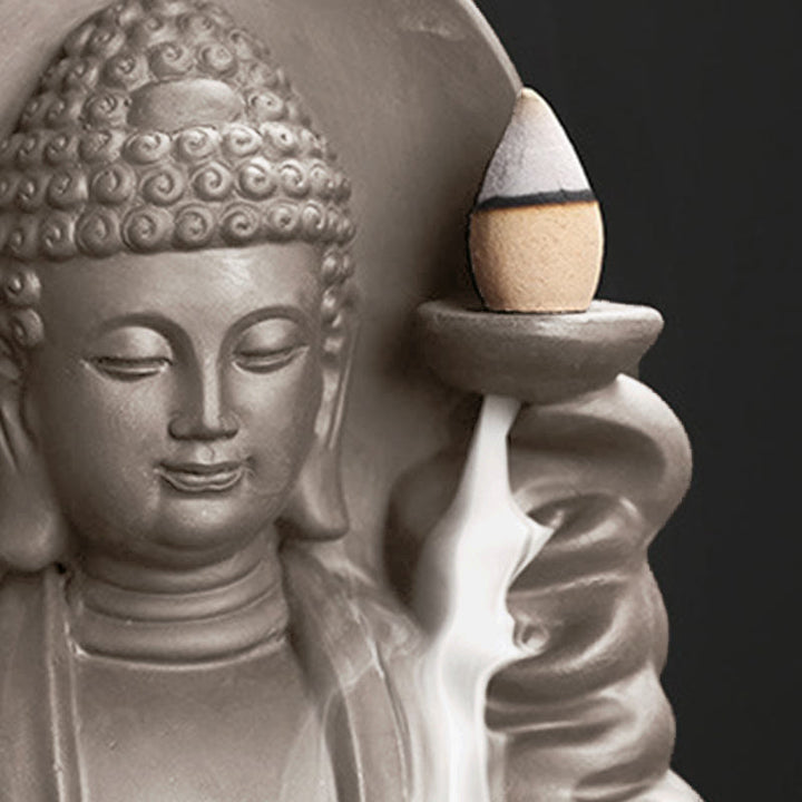 Buddha Stones Tibetan Avalokitesvara Buddha Lotus Healing Backflow Smoke Fountain Incense Burner - image 18